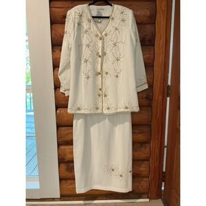 Mattina T Womens Ivory Gold Beaded Embroidered Skirt Suit Set Size 18 NWT
